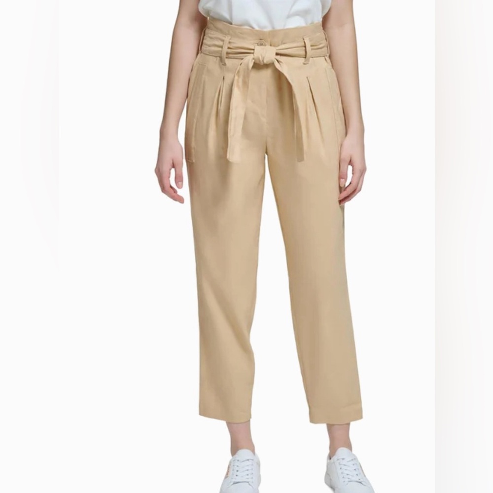 Calvin Klein Beige Paperbag Waist Cropped Pants